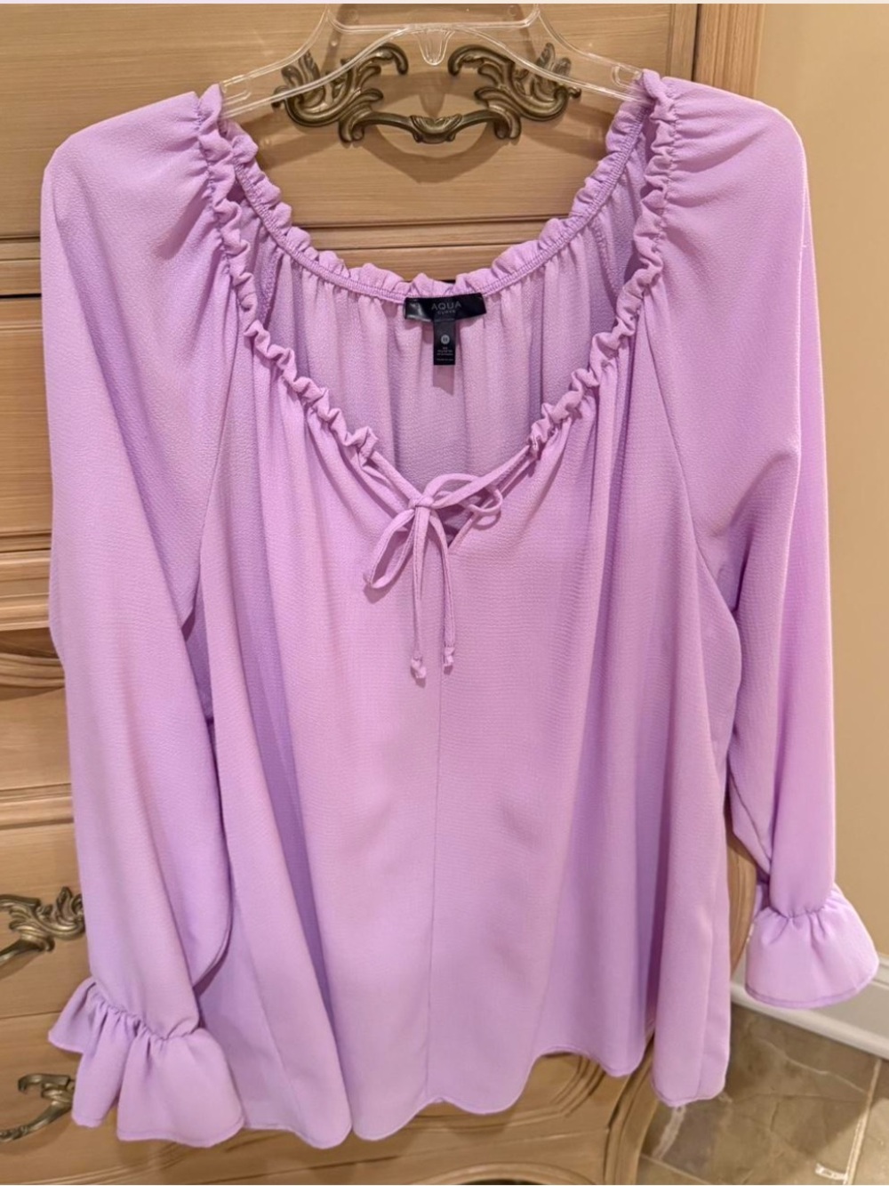 Aqua Lavender Ruffle Tie-Front Peasant Blouse